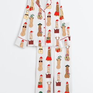Women's Funny Christmas Vibes Inappropriate Peni Balls Long Sleeve Satin Pajamas Set