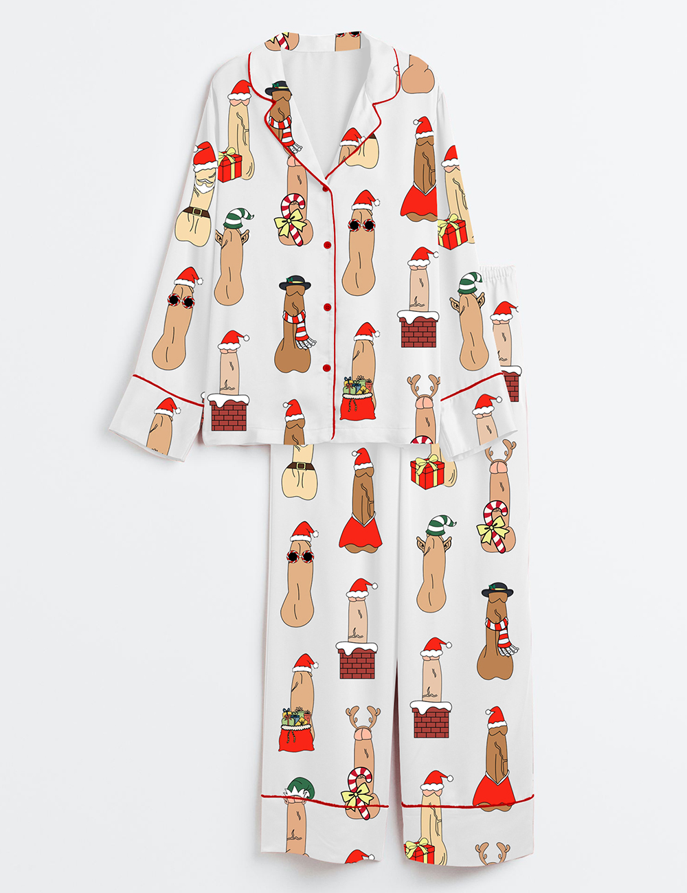 Women's Funny Christmas Vibes Inappropriate Peni Balls Long Sleeve Satin Pajamas Set