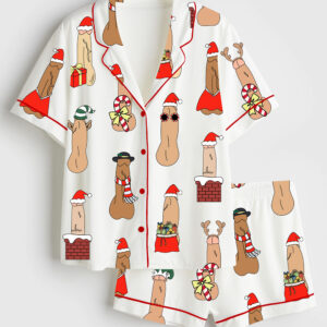 Womenâ€™s Funny Christmas Vibes Inappropriate Peni Balls Short Sleeve Satin Pajama Set