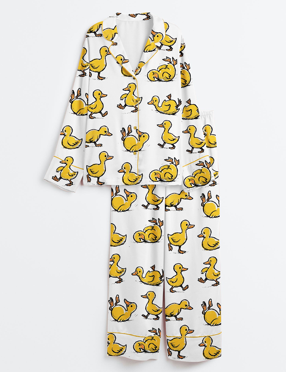 Womenâ€™s Funny Ducks Not All In a Row Sarcastic Mental Health Cute Duck Long Sleeve Satin Pajama Set