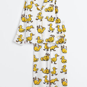 Women's Funny Ducks Not All In a Row Sarcastic Mental Health Cute Duck Long Sleeve Satin Pajamas Set