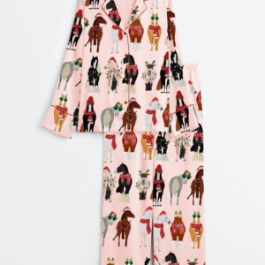 Women's Funny Horse Christmas Satin Pajama Set