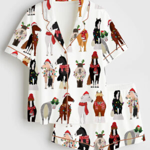 Alternative view of Women's Funny Horse Christmas Short Sleeve Satin Pajamas Set
