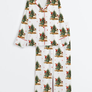 Women's Funny I'm About To Deck These Halls Vintage Retro Christmas Long Sleeve Satin Pajamas Set