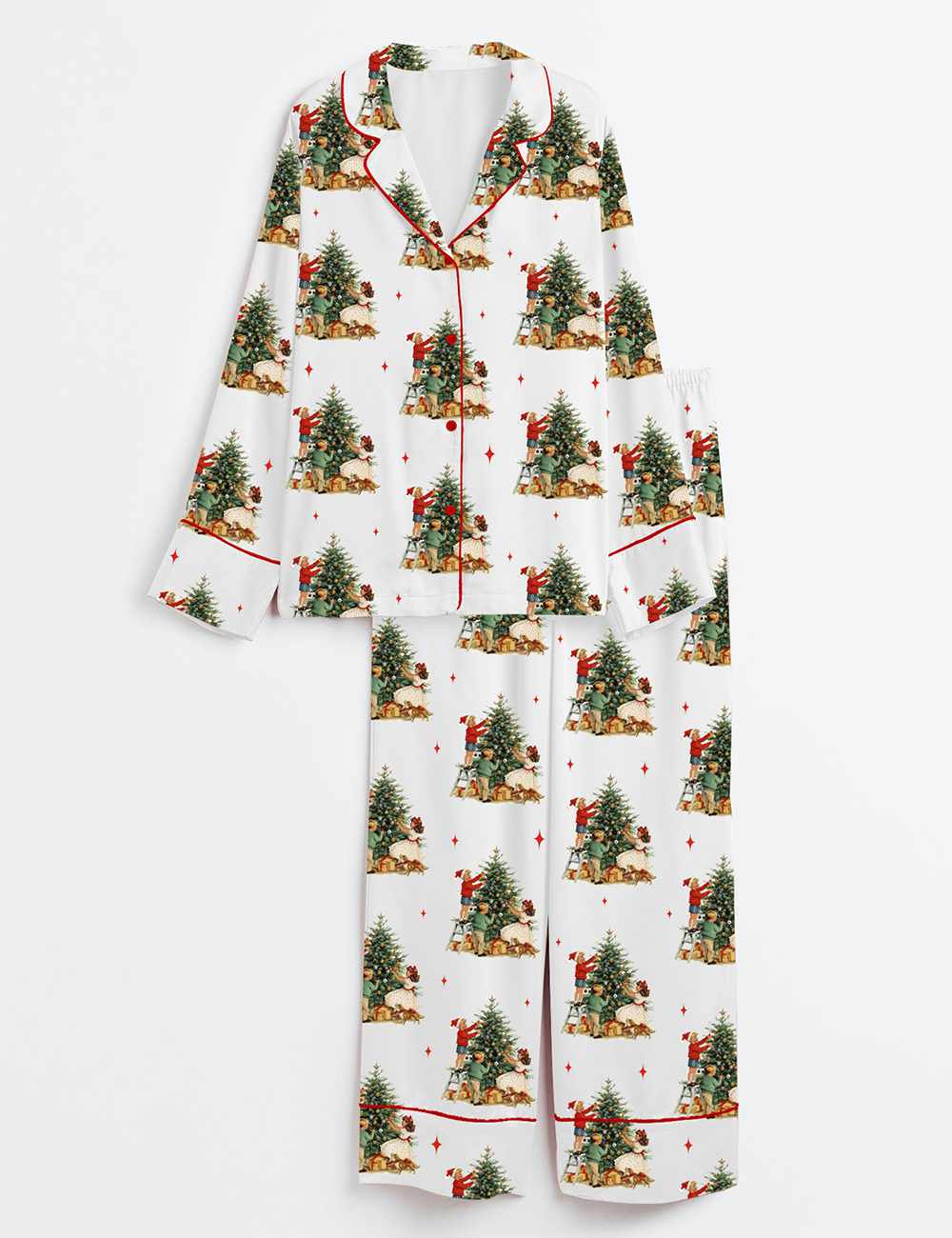 Women's Funny I'm About To Deck These Halls Vintage Retro Christmas Long Sleeve Satin Pajamas Set