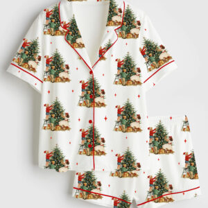 Womenâ€™s Funny I'm About To Deck These Halls Vintage Retro Christmas Short Sleeve Satin Pajama Set
