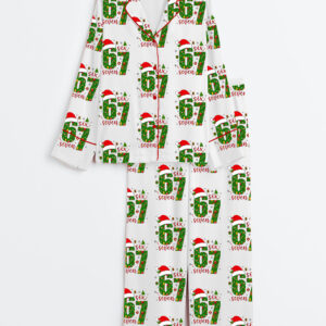 Womenâ€™s Funny Mean Guy 67 Christmas Trendy Holiday Long Sleeve Satin Pajama Set