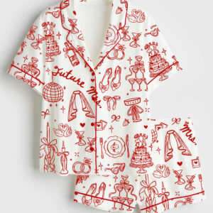 Womenâ€™s Future Mrs Bride To Be Gift In My Engaged Era Short Sleeve Silky Satin Pajama Set