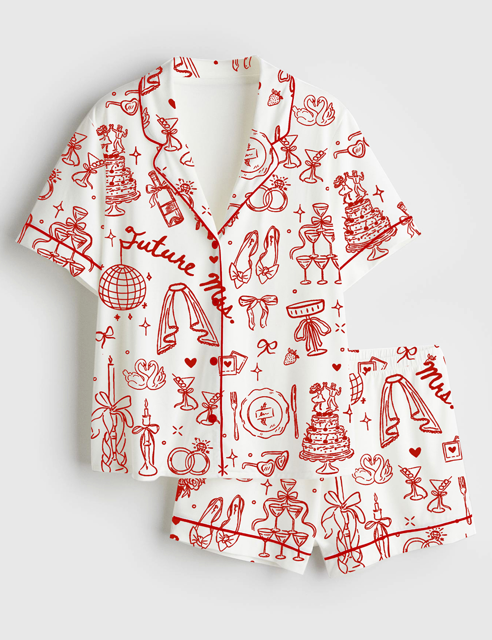 Women’s Future Mrs Bride To Be Gift In My Engaged Era Short Sleeve Silky Satin Pajama Set