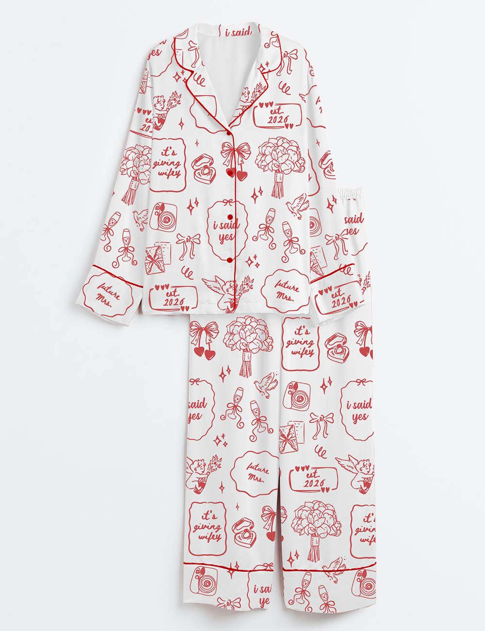 Womenâ€™s Future Mrs Engagement Wedding Anniversary Wifey Long Sleeve Satin Pajama Set