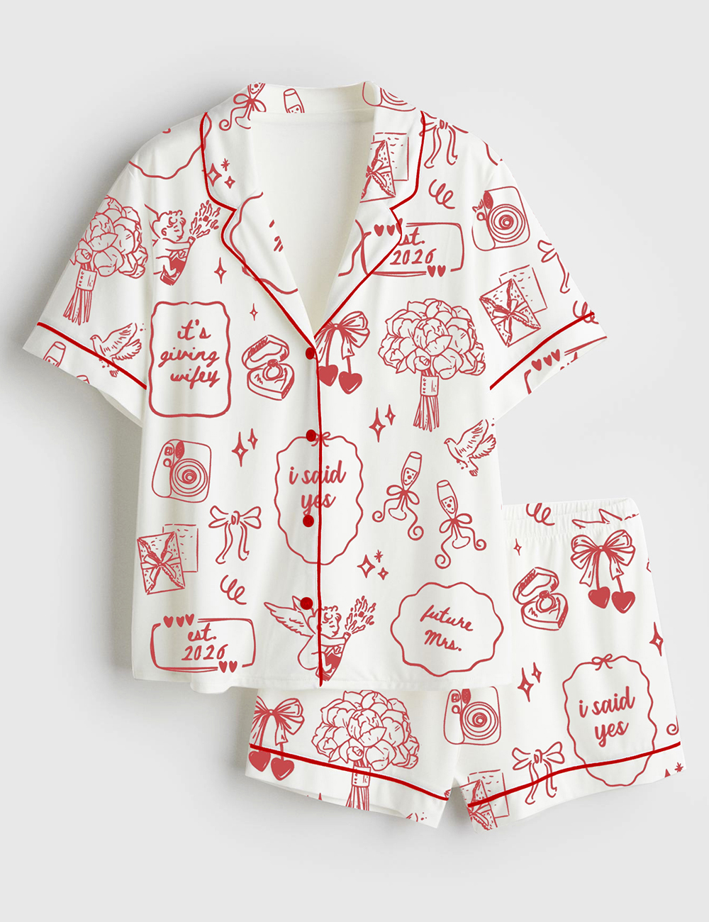 Womenâ€™s Future Mrs Engagement Wedding Anniversary Wifey Short Sleeve Satin Pajama Set