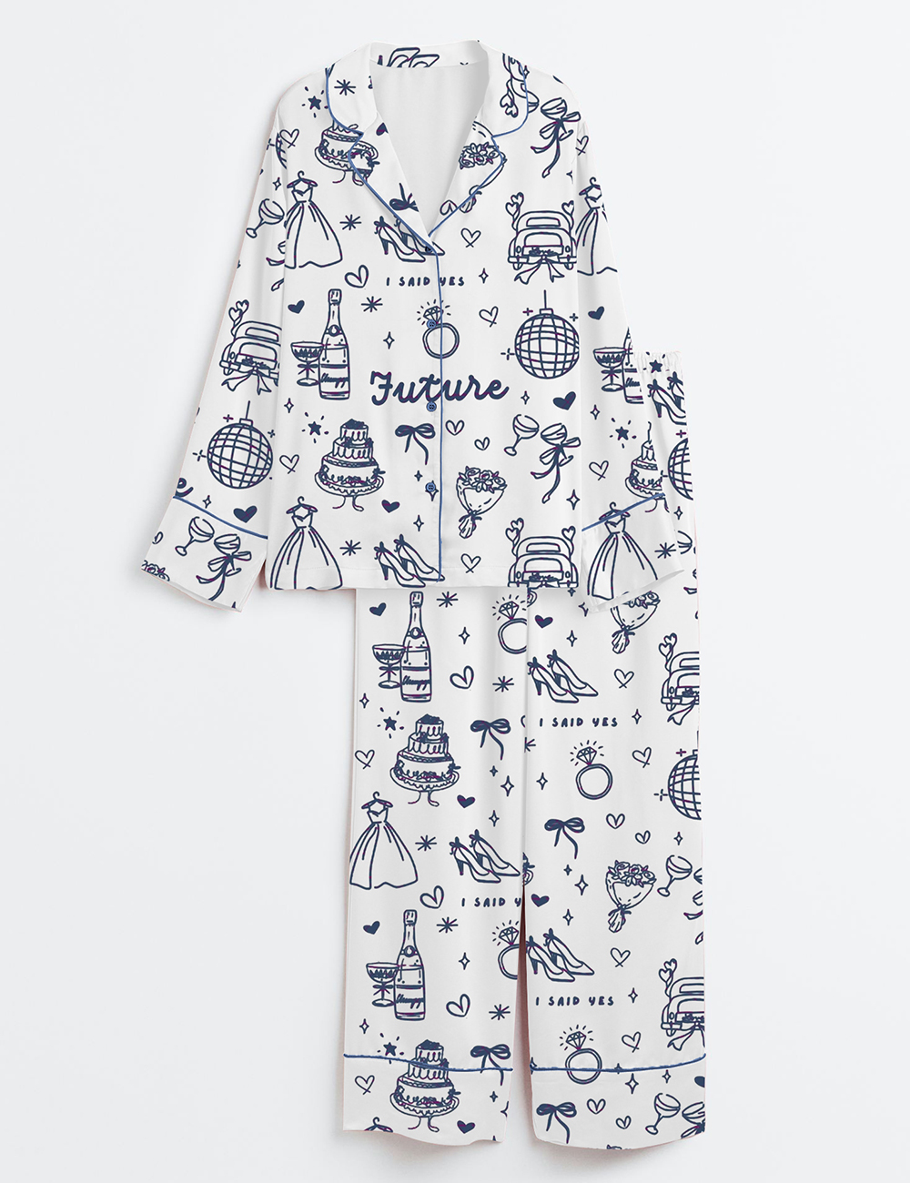 Womenâ€™s Future Wife Bridal Shower Engagement Wedding Wife Bride Love Print Long Sleeve Satin Pajama Set