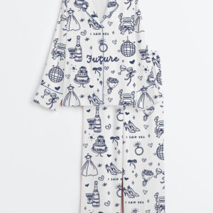 Women's Future Wife Bridal Shower Engagement Wedding Wife Bride Love Print Long Sleeve Satin Pajamas Set