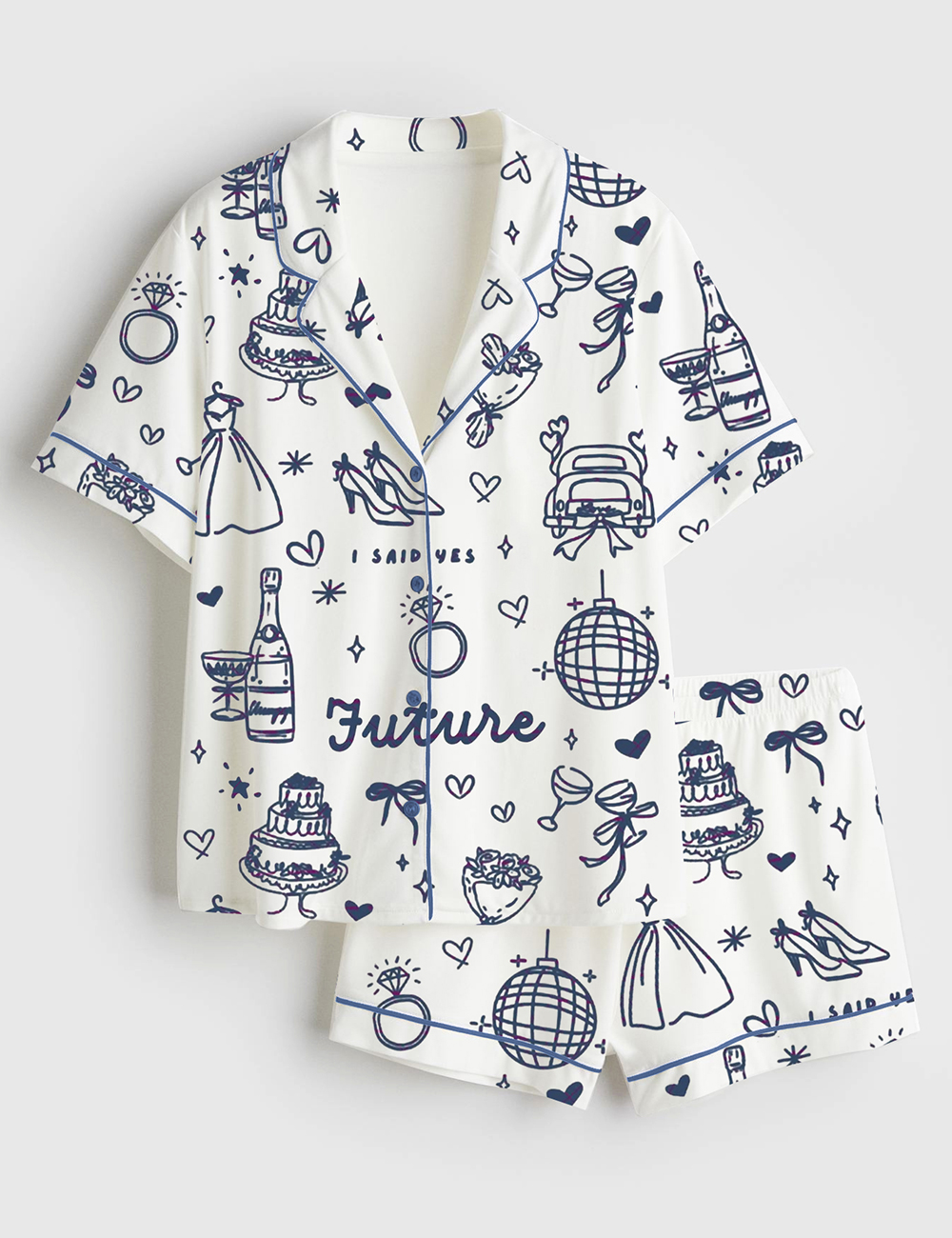 Womenâ€™s Future Wife Bridal Shower Engagement Wedding Wife Bride Love Print Short Sleeve Satin Pajama Set