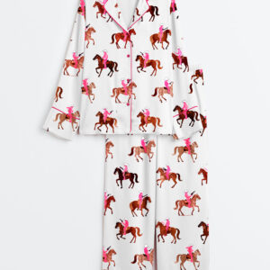 Women's Gangstas Paradise Cowboys Horses Rodeo Long Sleeve Satin Pajama Set