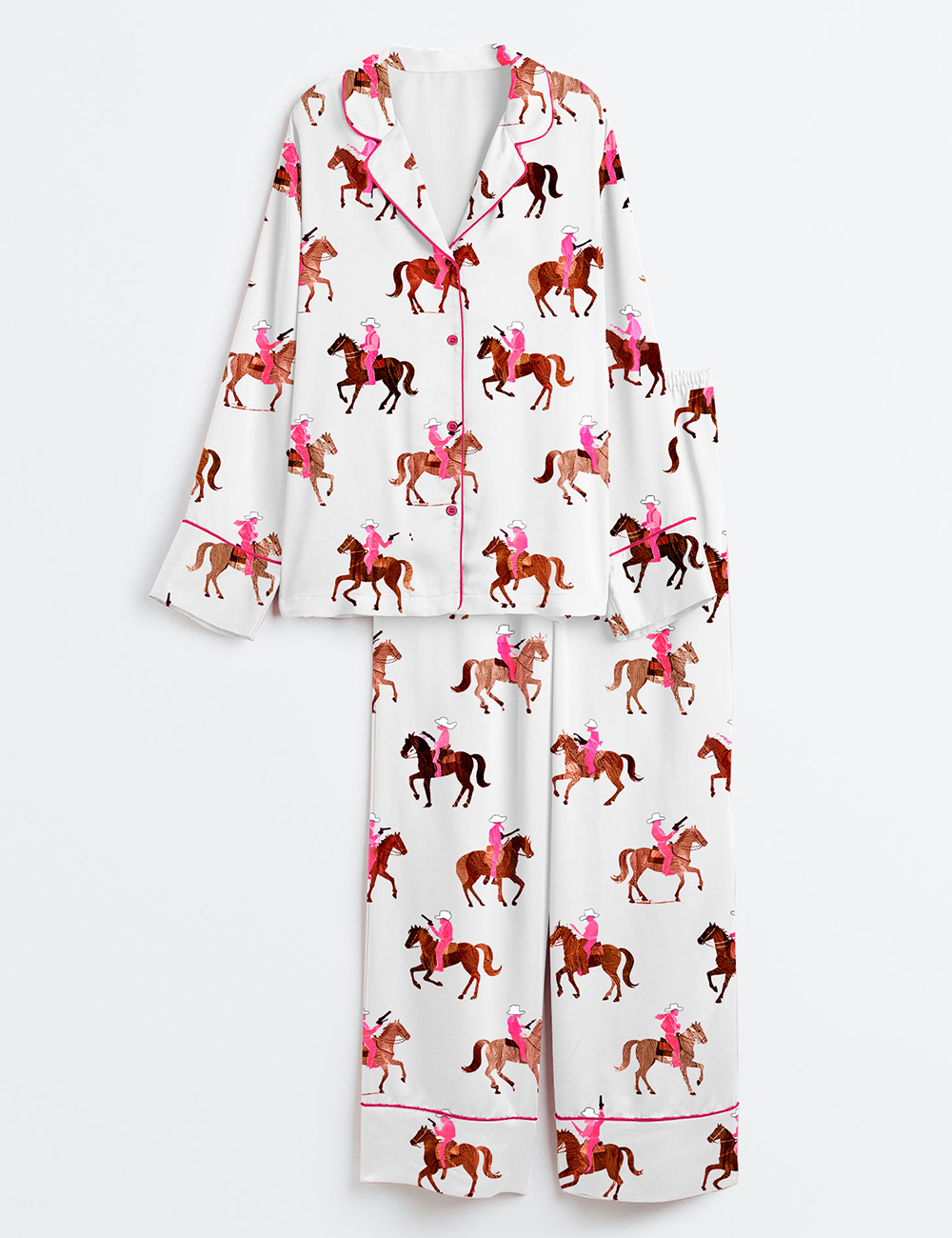 Women's Gangstas Paradise Cowboys Horses Rodeo Long Sleeve Satin Pajamas Set