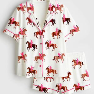 Women's Gangstas Paradise Cowboys Horses Rodeo Short Sleeve Satin Pajama Set