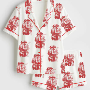 Womenâ€™s Gay Cowboy Howdy Cowboys Lgbtq Pride Print Short Sleeve Satin Pajama Set