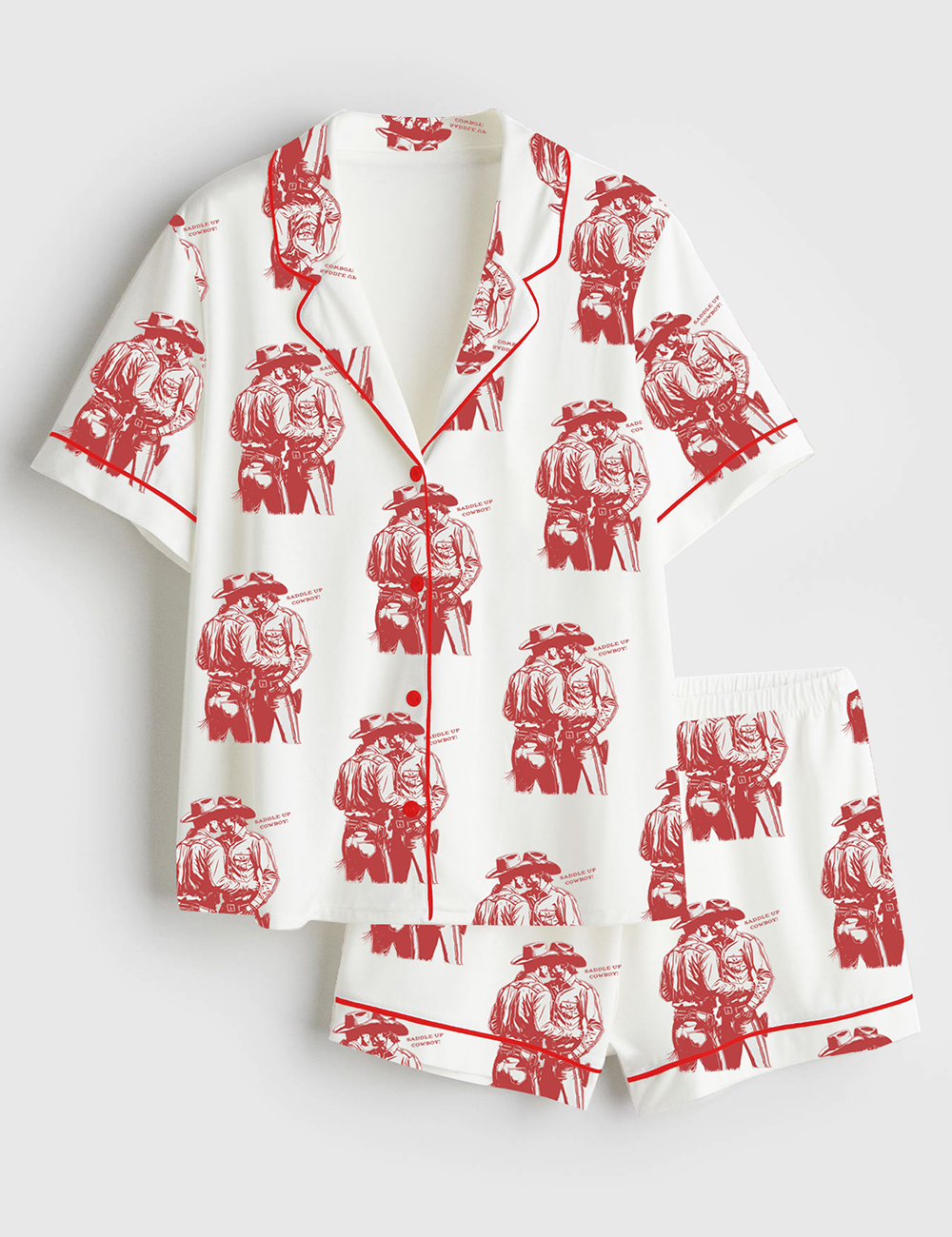 Womenâ€™s Gay Cowboy Howdy Cowboys Lgbtq Pride Print Short Sleeve Satin Pajama Set