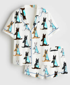 Women's German Shepherd I Love Mom German Shepherd Dog Lover Dog Mom Print Short Sleeve Satin Pajama Set