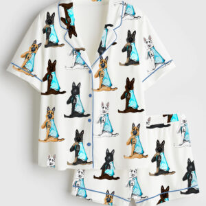 Womenâ€™s German Shepherd I Love Mom German Shepherd Dog Lover Dog Mom Print Short Sleeve Satin Pajama Set