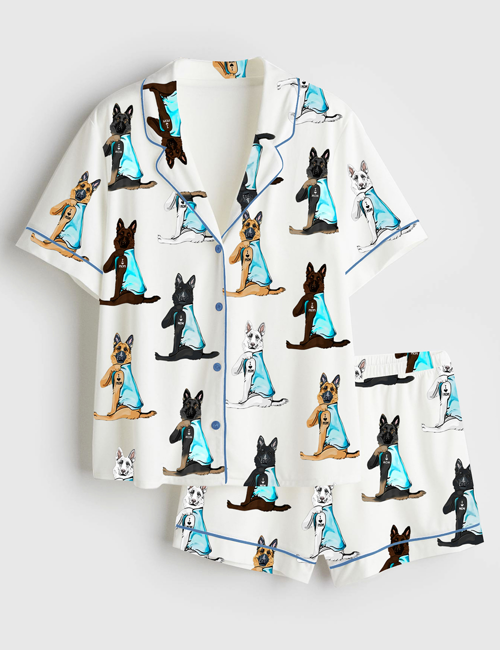 Womenâ€™s German Shepherd I Love Mom German Shepherd Dog Lover Dog Mom Print Short Sleeve Satin Pajama Set