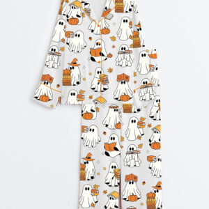 Womenâ€™s Ghost Books Halloween Long Sleeve Satin Pajama Set