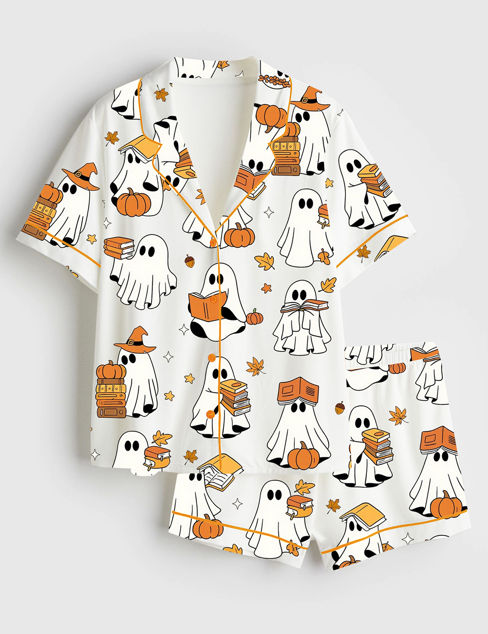 Womenâ€™s Ghost Books Halloween Short Sleeve Satin Pajama Set