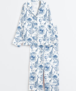 Women's Giraffe Elephant Long Sleeve Satin Pajama Set