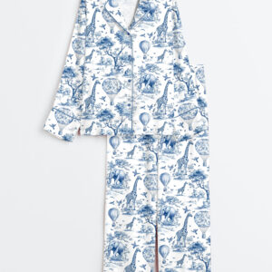 Women's Giraffe Elephant Long Sleeve Satin Pajamas Set