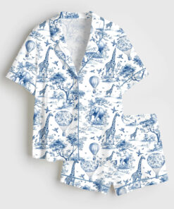 Women's Giraffe Elephant Short Sleeve Satin Pajama Set