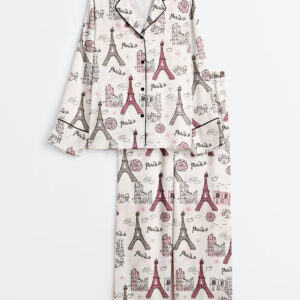 Womenâ€™s Girls Trip Paris Vacation Travel Long Sleeve Satin Pajama Set