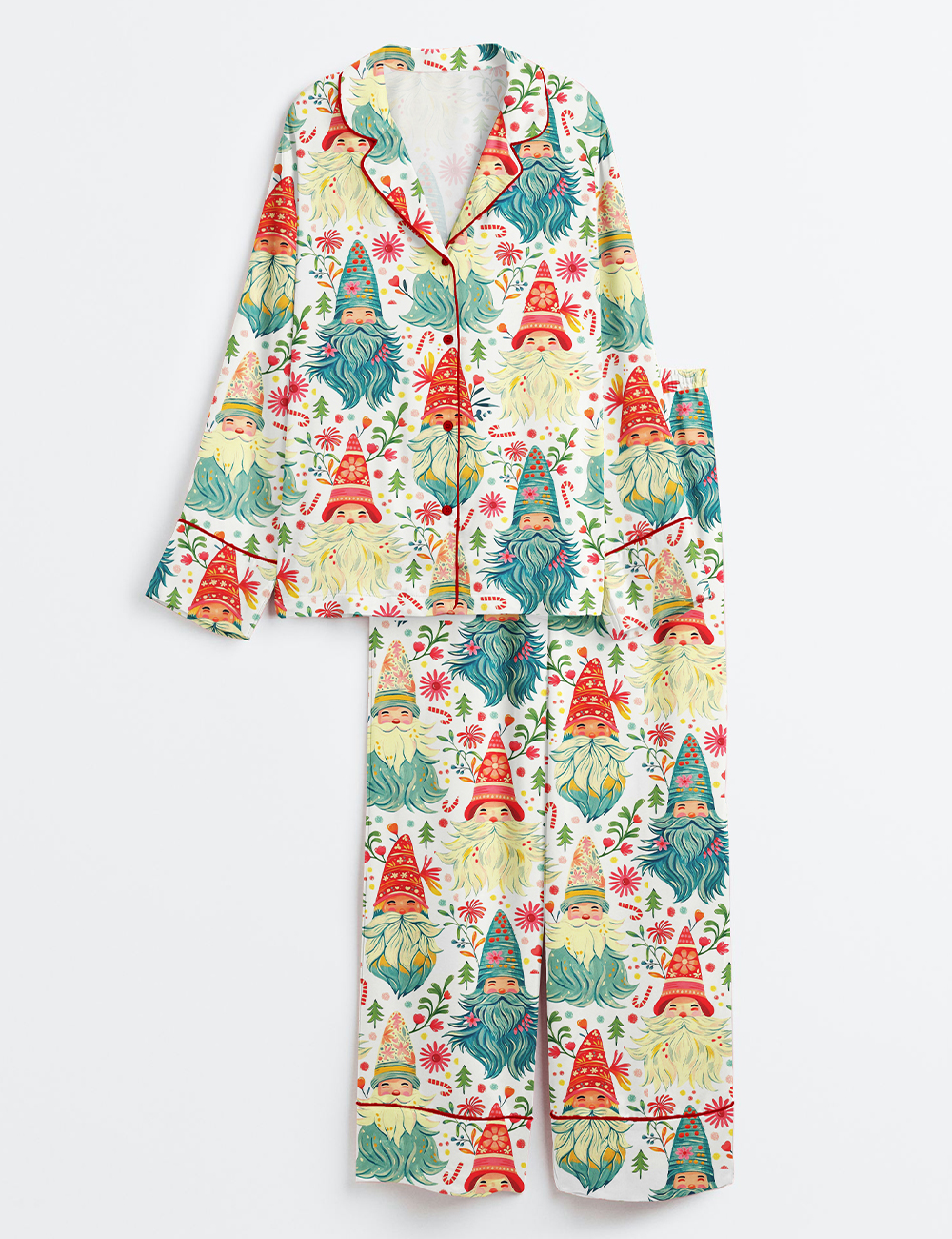 Womenâ€™s Gnomes Christmas Long Sleeve Satin Pajama Set