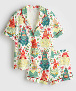 Women's Gnomes Christmas Short Sleeve Satin Pajama Set
