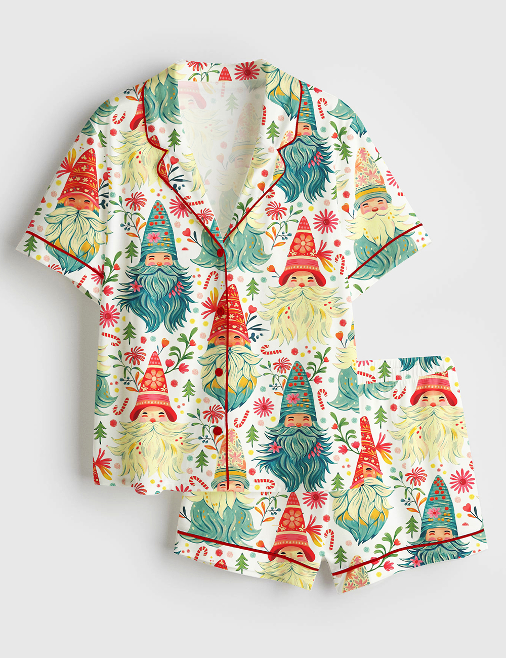 Womenâ€™s Gnomes Christmas Short Sleeve Satin Pajama Set