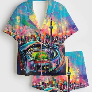 Womenâ€™s Go Jays Go Toronto Baseball World Series Short Sleeve Satin Pajama Set