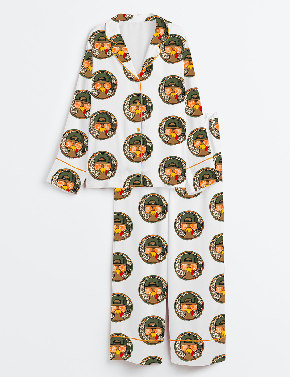 Women's Gobble Gobble Thanksgiving Long Sleeve Satin Pajamas Set