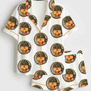 Womenâ€™s Gobble Gobble Thanksgiving Short Sleeve Satin Pajama Set