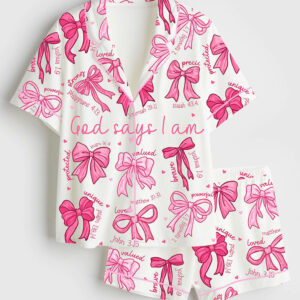Womenâ€™s God Says I Am Coquette Christian Short Sleeve Satin Pajama Set