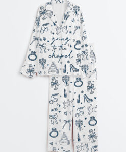 Women's Going To The Chapel Coquette Bachelorette Wedding Bride Long Sleeve Satin Pajama Set