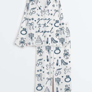 Womenâ€™s Going To The Chapel Coquette Bachelorette Wedding Bride Long Sleeve Satin Pajama Set