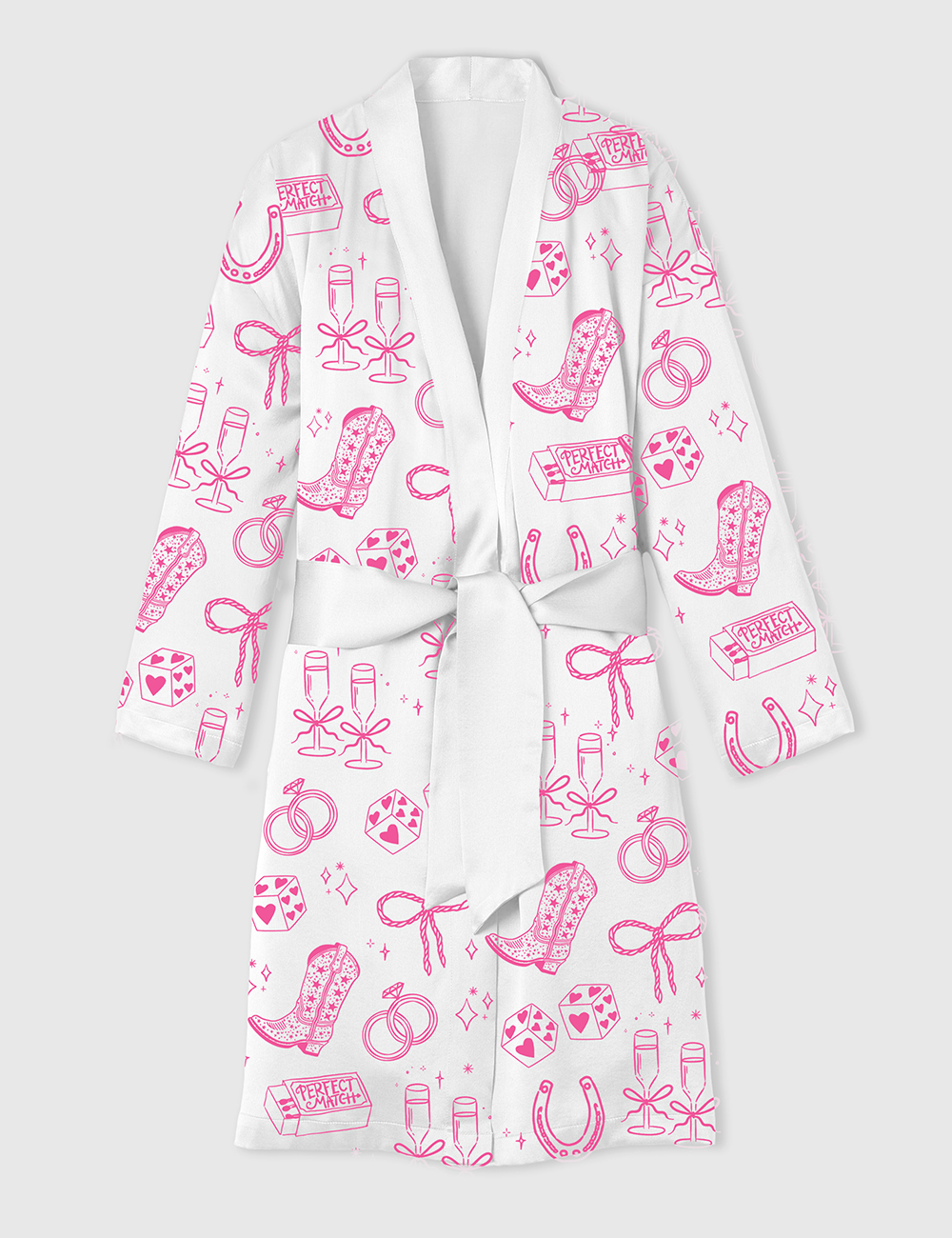 Womenâ€™s Going To The Chapel Cowgirl Bride Coquette Bridal Bow Floral Wedding Satin Bathrobe