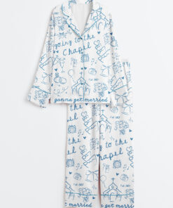 Women's Going To The Chapel Gonna Get Married Bachelorette Bride Wedding Art Print Long Sleeve Satin Pajama Set