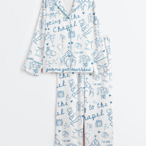 Womenâ€™s Going To The Chapel Gonna Get Married Bachelorette Bride Wedding Art Print Long Sleeve Satin Pajama Set