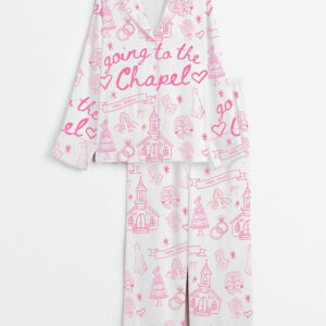 Womenâ€™s Going To The Chapel Gonna Get Married Coquette Wedding Bride Long Sleeve Satin Pajama Set
