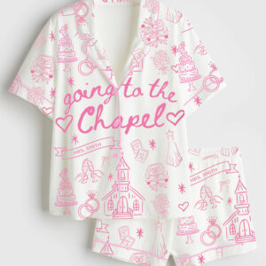 Womenâ€™s Going To The Chapel Gonna Get Married Coquette Wedding Bride Short Sleeve Satin Pajama Set