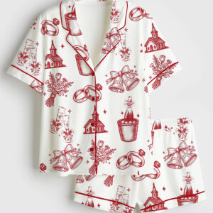 Womenâ€™s Going to the Chapel Wedding Party Champagne Short Sleeve Satin Pajama Set