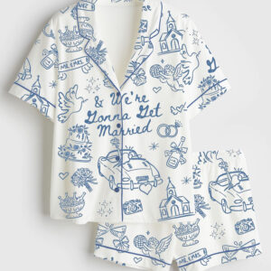 Womenâ€™s Going To The Chapel We're Gonna Get Married Wedding Short Sleeve Satin Pajama Set