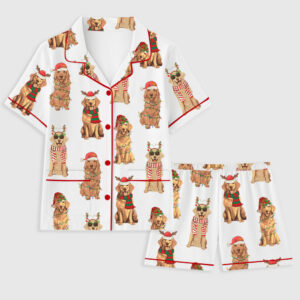 Women's Golden Retriever Christmas Short Sleeve Pocket Cotton Pajama Set