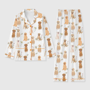 Women's Golden Retriever Cottagecore Long Sleeve Pocket Cotton Pajama Set